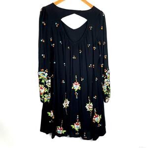 Free People | Black Long Sleeve Dress Floral Flowing Embroidered Dress